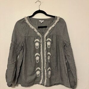 Crown & Ivy Gray Blouse with White Embroidery
